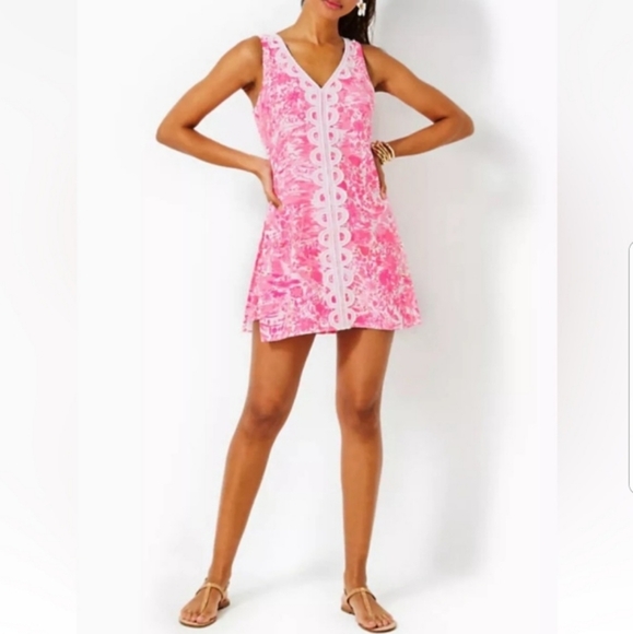 NWT! Size 10. Lilly Pulitzer Ronnie V Neck Romper Peony Pink Seaside Scene. - Picture 2 of 8